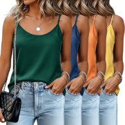 Sleeveless Spaghetti Strap Satin Cami Top - Image 3