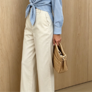High Waist Wide Leg Linen Blend Pants - Image 3